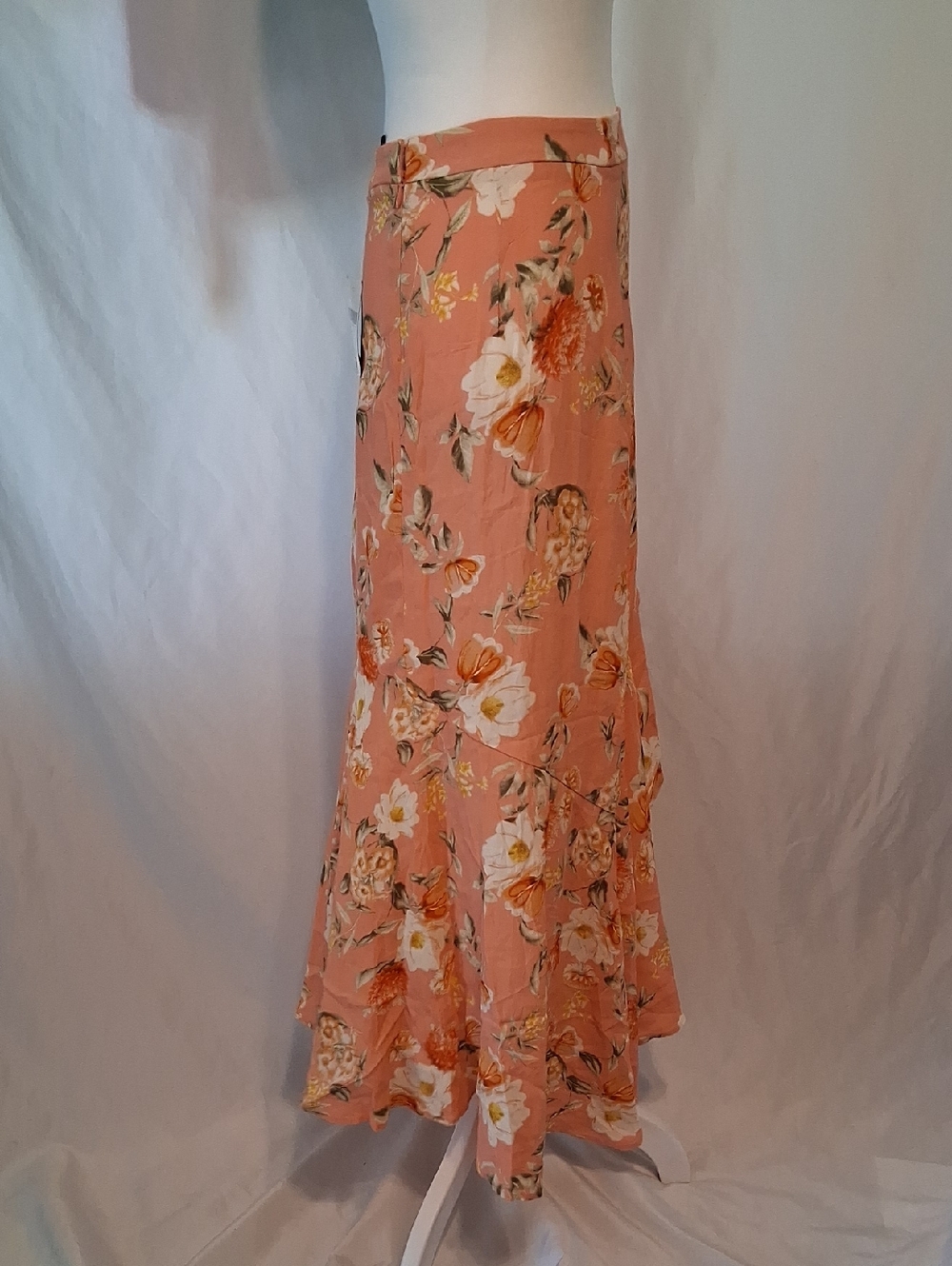 NWT. Forever 21 Coral Peach Floral Chiffon High-Low Ruffle Skirt M - Picture 5 of 10